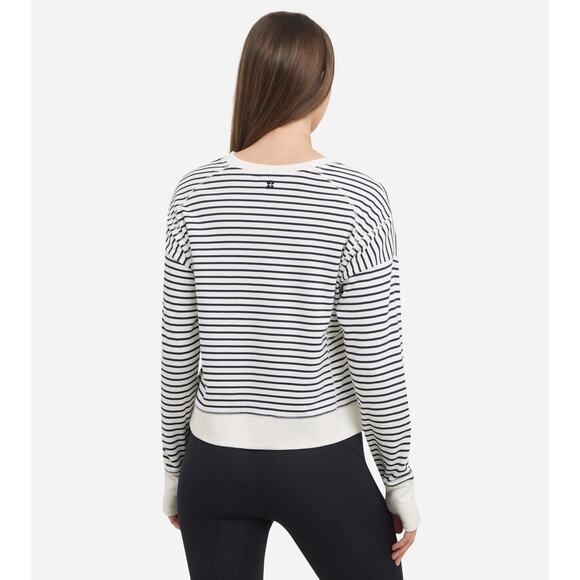 Sweaty Betty After Class Cropped Sweatshirt Women’s Size 4 Navy & Cream Stripes - Picture 2 of 9